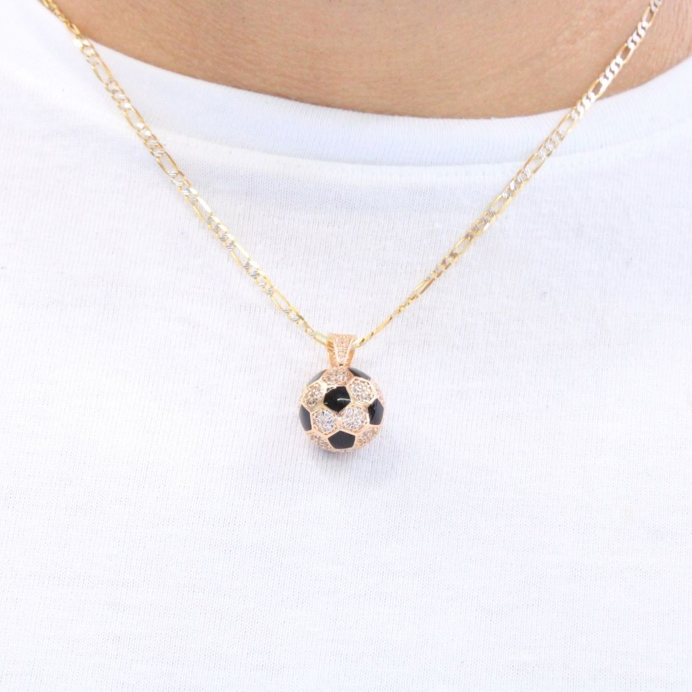 Dije de Oro 14k Hueco en Forma de Balón de Football Esmaltado en Color Negro mod. 9494