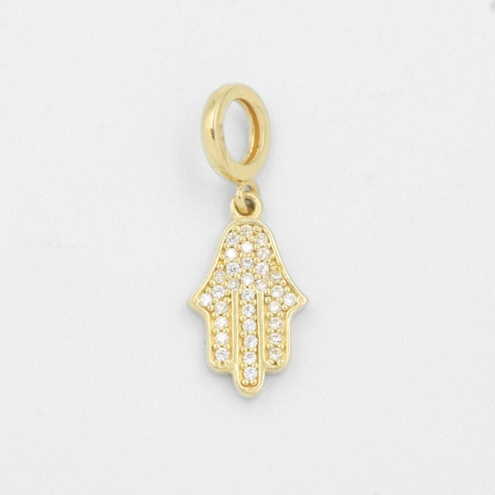 Charm de Oro 14k Aro y Mano de Fátima con Zirconias mod. 7810