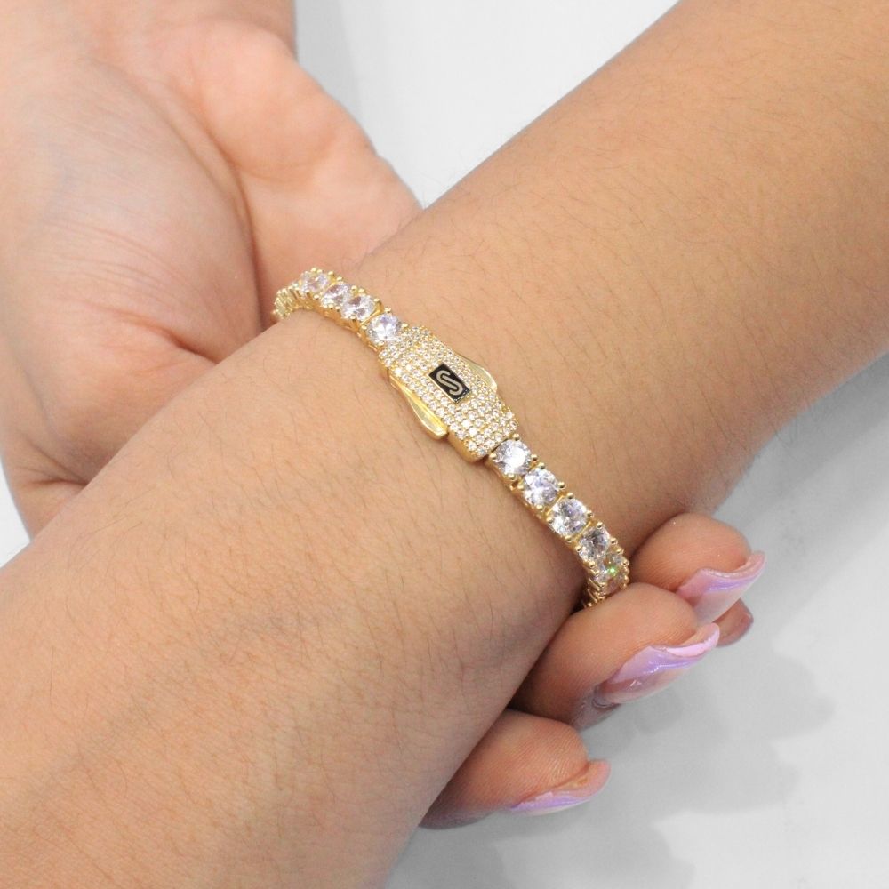 Pulsera Mónaco Chain 14k Modelo Agua No. 1 con Incrustación Swarovski mod. 9684