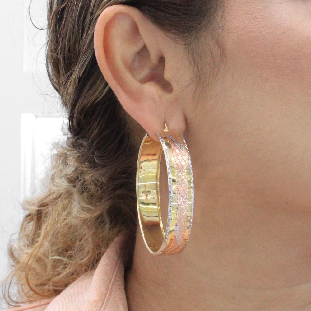 Arracada de Oro 14k Diseño Big con Diamantado Fino de 3 Colores mod. 9773