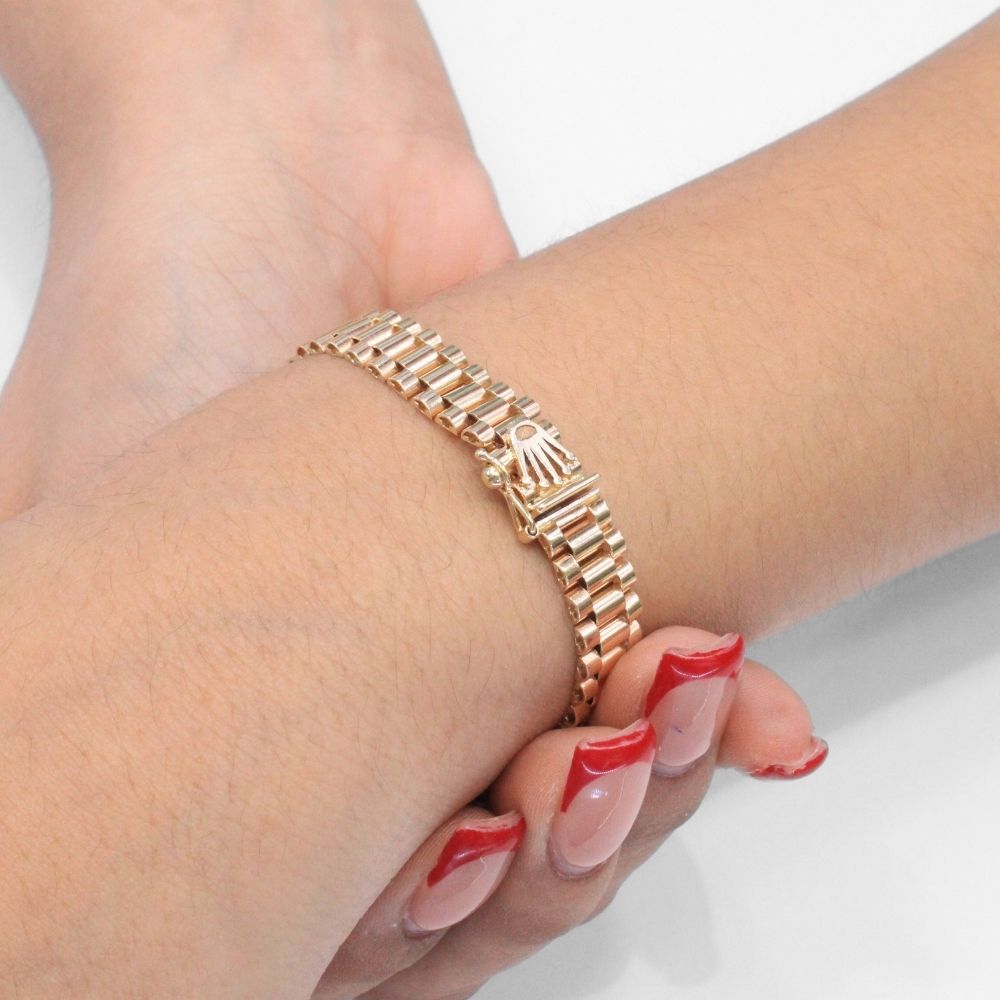 Pulsera de Oro 14k Tejido Hueco de Ensamblado Fino Detallado con Corona mod. 9801