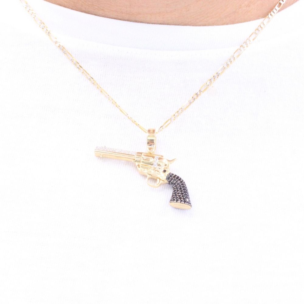 Dije de Oro 14k Diseño de Revolver Incrustado de Zirconias mod. 9473