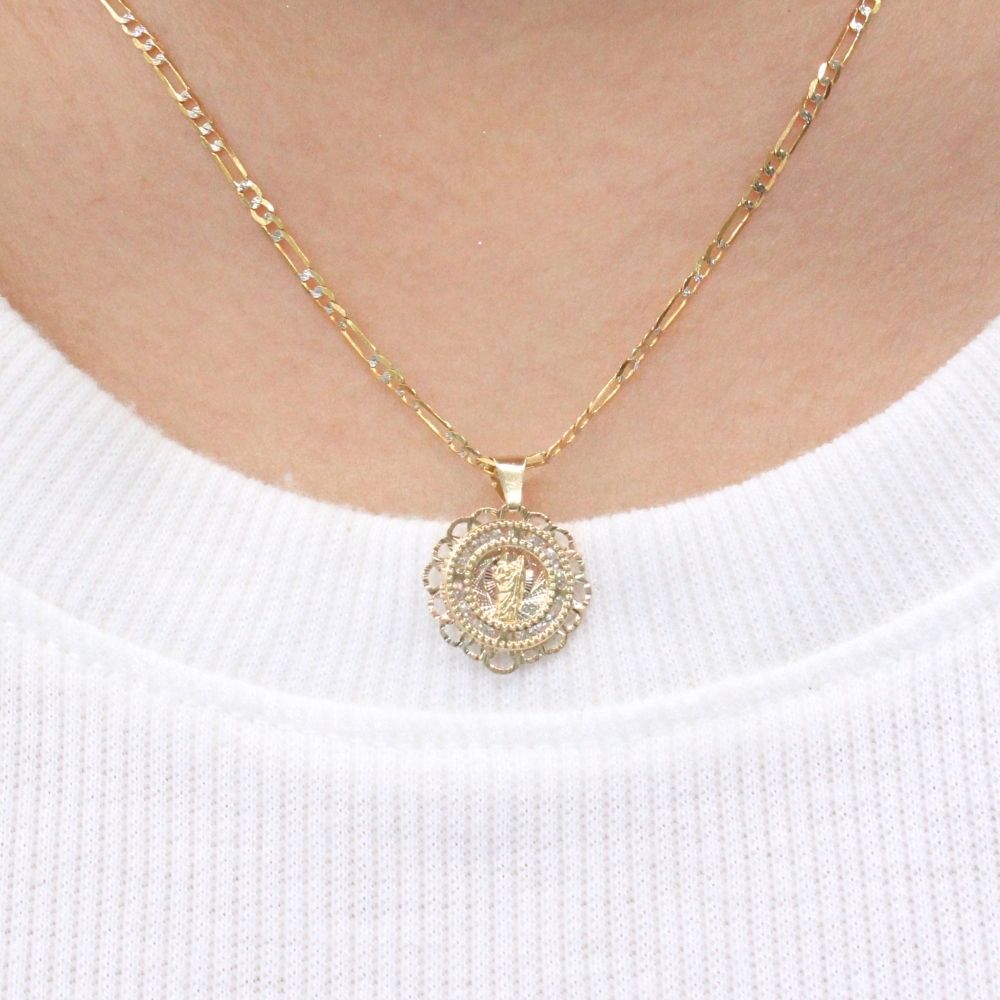 Medalla de Oro 14k San Judas en Diseño Diamantado con Zirconias Brillantes mod. 9845