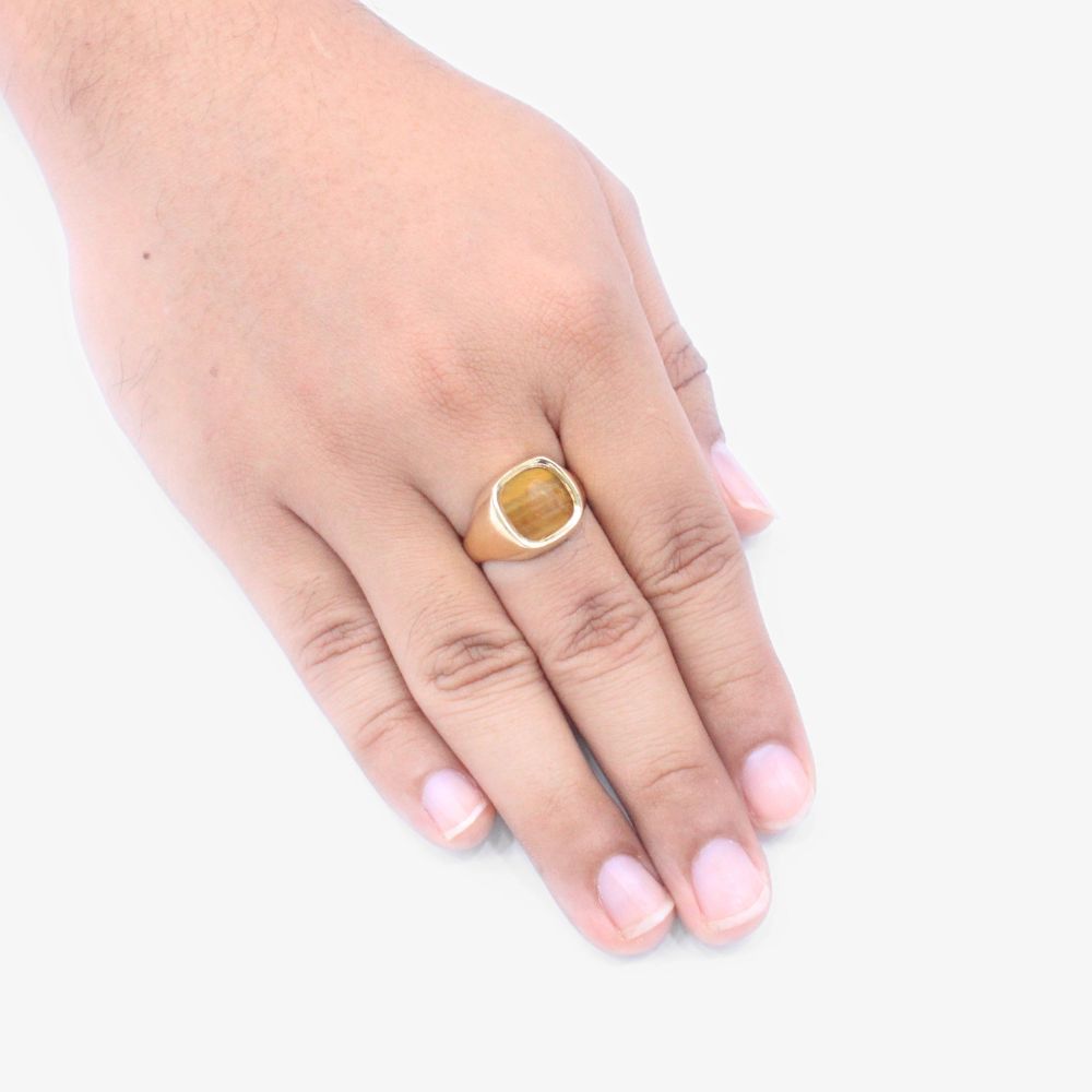 Anillo de Oro 14k de Diseño Brillante con Incrustación de Ojo de Tigre mod. 1962