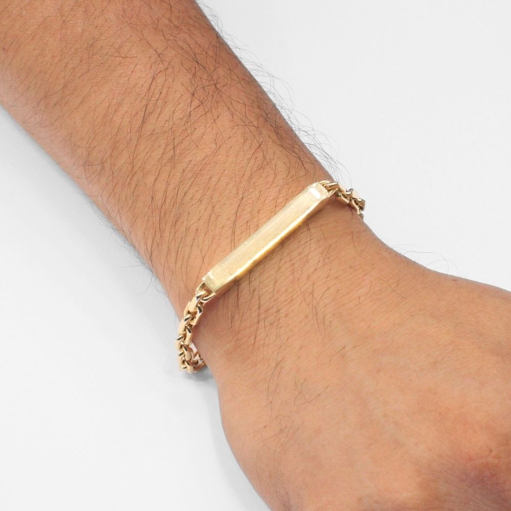 Esclava de Oro 14k Hueca con Diseño de Tejido Especial con Placa 3D Brillante mod. 9739