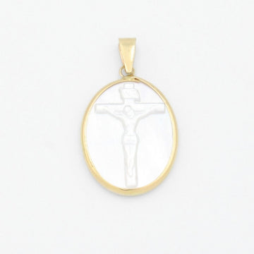 Medalla de Oro 14k Madre Perla con Crucifijo en Relieve mod. 9541