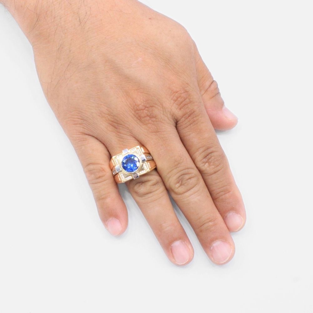 Anillo de Oro 14k Diseño Brillante con Zirconia Color Azul Zafiro mod. 9451