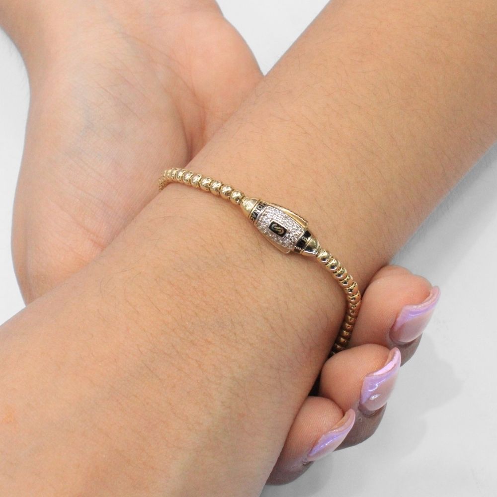 Pulsera Mónaco Chain 14k Modelo Bub Plain Hueco de Broche Pavé Incrustado de Swarovski mod. 9679