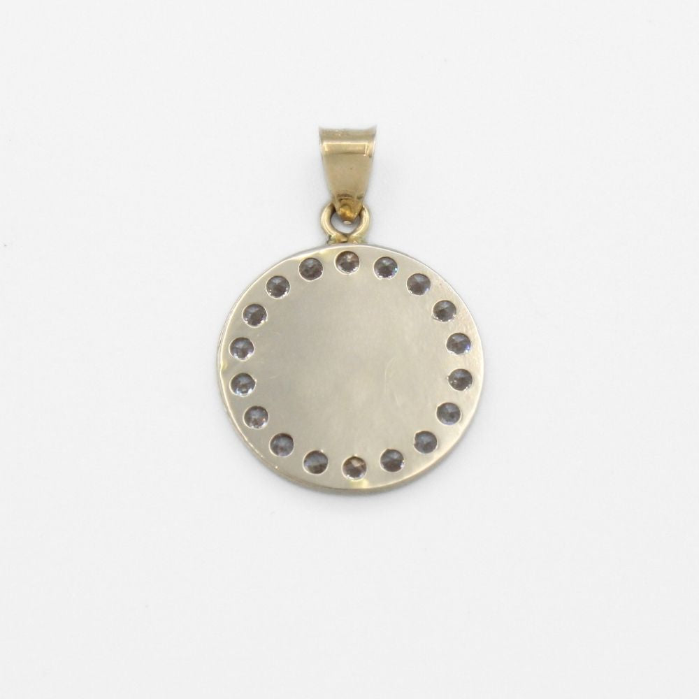 Medalla de Oro 14k para Bautizo con Representación del Bautismo y Borde con Zirconias mod. 9888