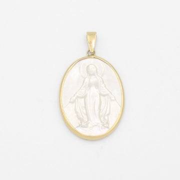Medalla de Oro 14k Madre Perla con Virgen Milagrosa en Relieve mod. 9548