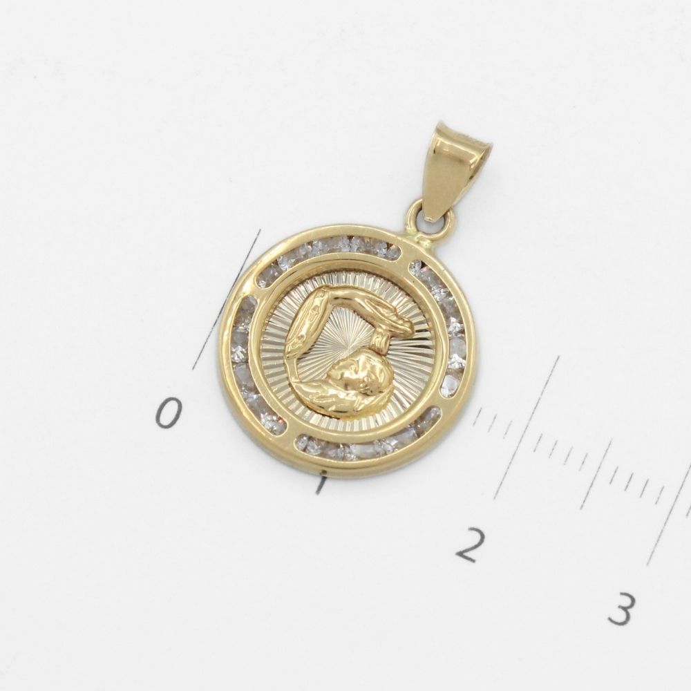Medalla de Oro 14k para Bautizo con Representación del Bautismo y Borde con Zirconias mod. 9888