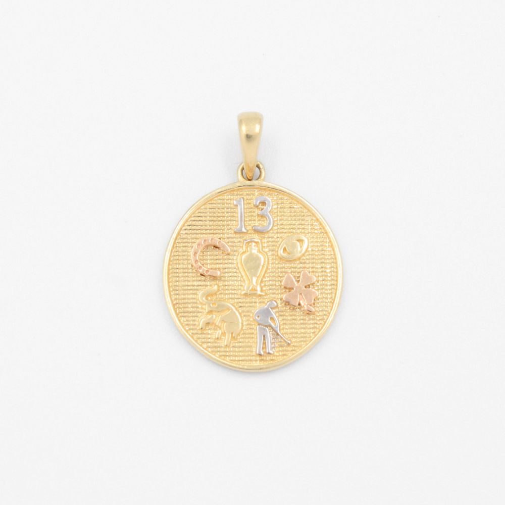 Dije de Oro 14k Diseño Circular con Símbolos de la Suerte mod. 9238
