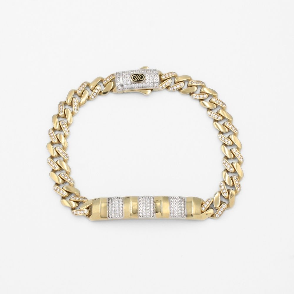 Esclava de Oro 14k Hueca con Placa Brillante y Detallada con Zirconias Brillantes mod. 9740