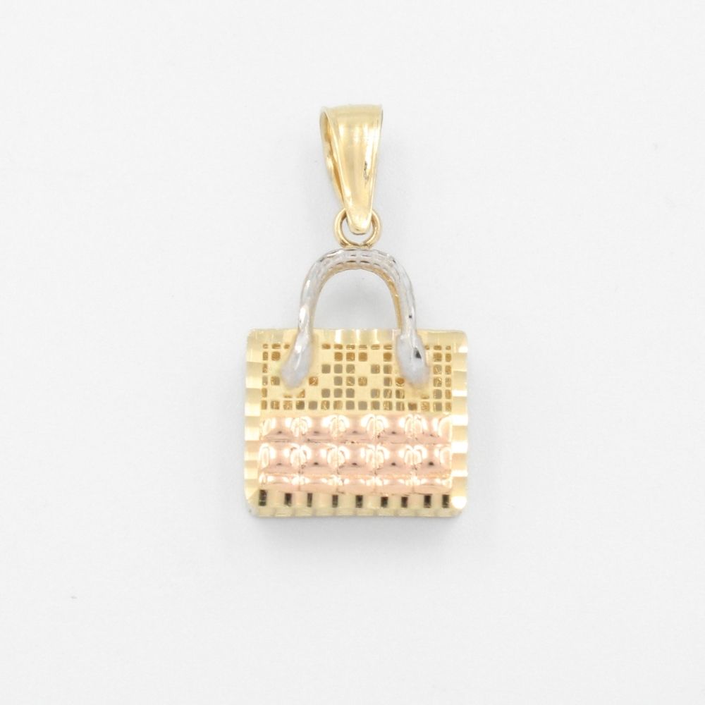 Dije de Oro 14k Bolso Hueco y Fino con Diamantado mod. 8746
