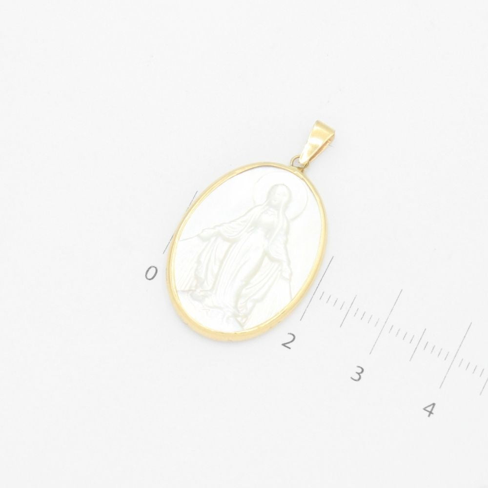 Medalla de Oro 14k Madre Perla con Virgen Milagrosa en Relieve mod. 9548