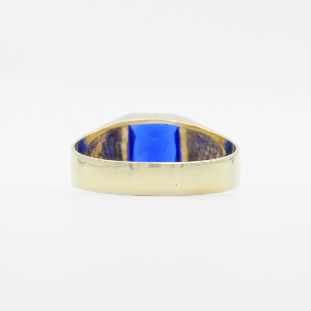 Anillo de Oro 14k con Zirconia Color Azul y Diseño Mate de Figura X mod. 9917