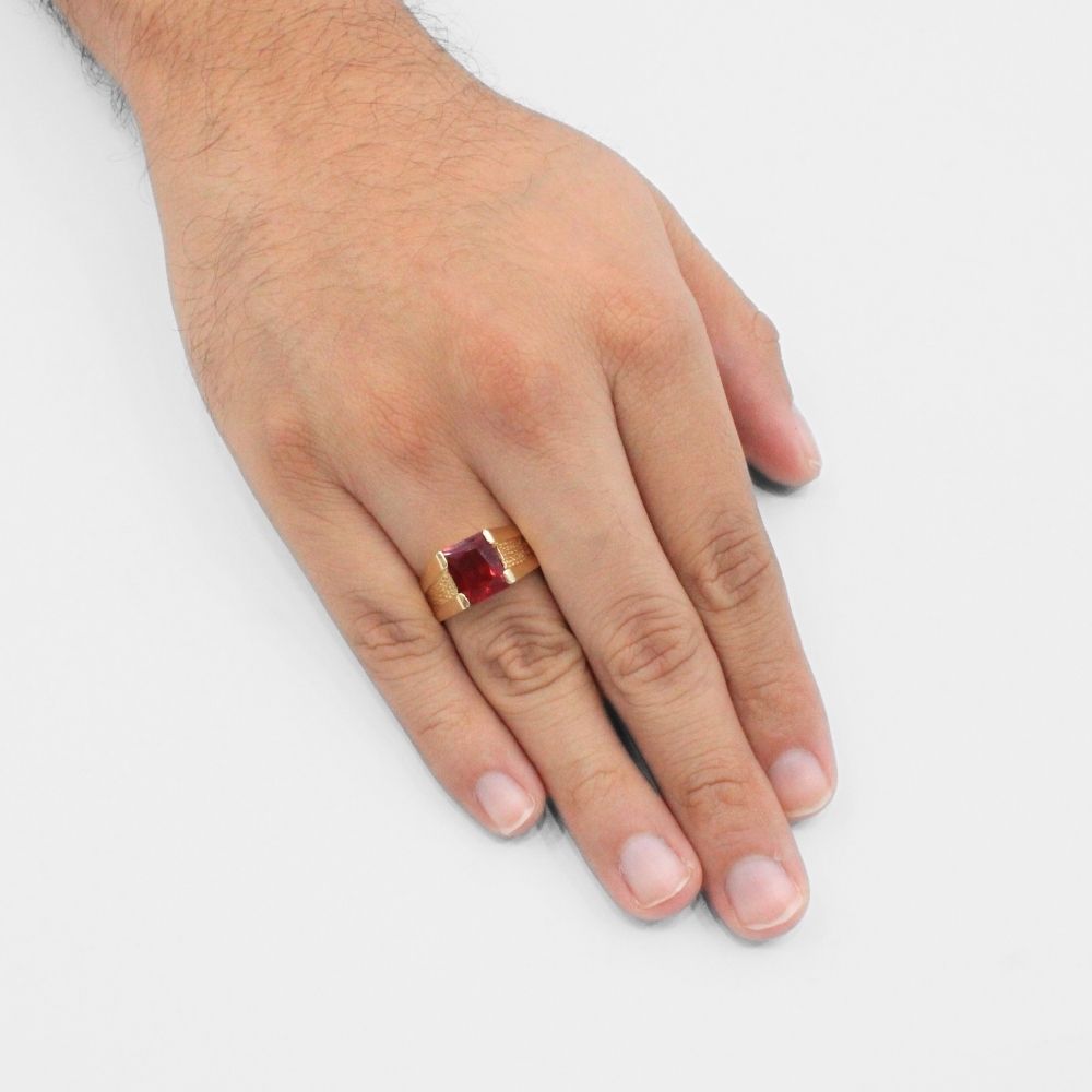 Anillo de Oro 14k con Zirconia Color Rojo y Diseño Mate mod. 9918