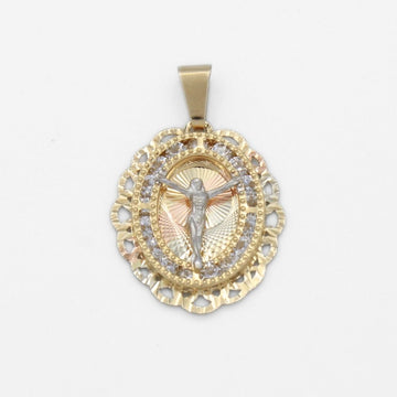 Medalla de Oro 14k para Bautizo con Cristo en Cruz y Marco Calado con Zirconias Mod. 9890