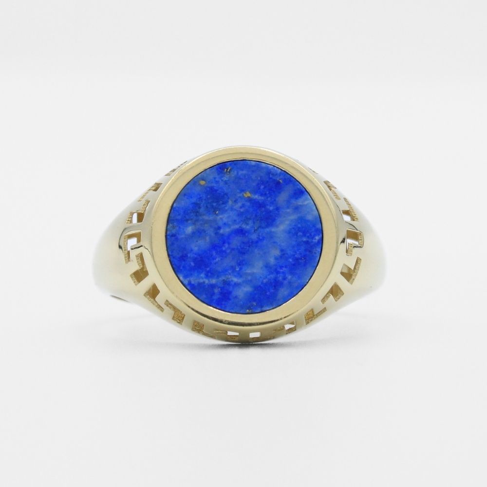 Anillo de Oro 14k con Diseño Circular Incrustado de Lapislazuli  mod. 9919