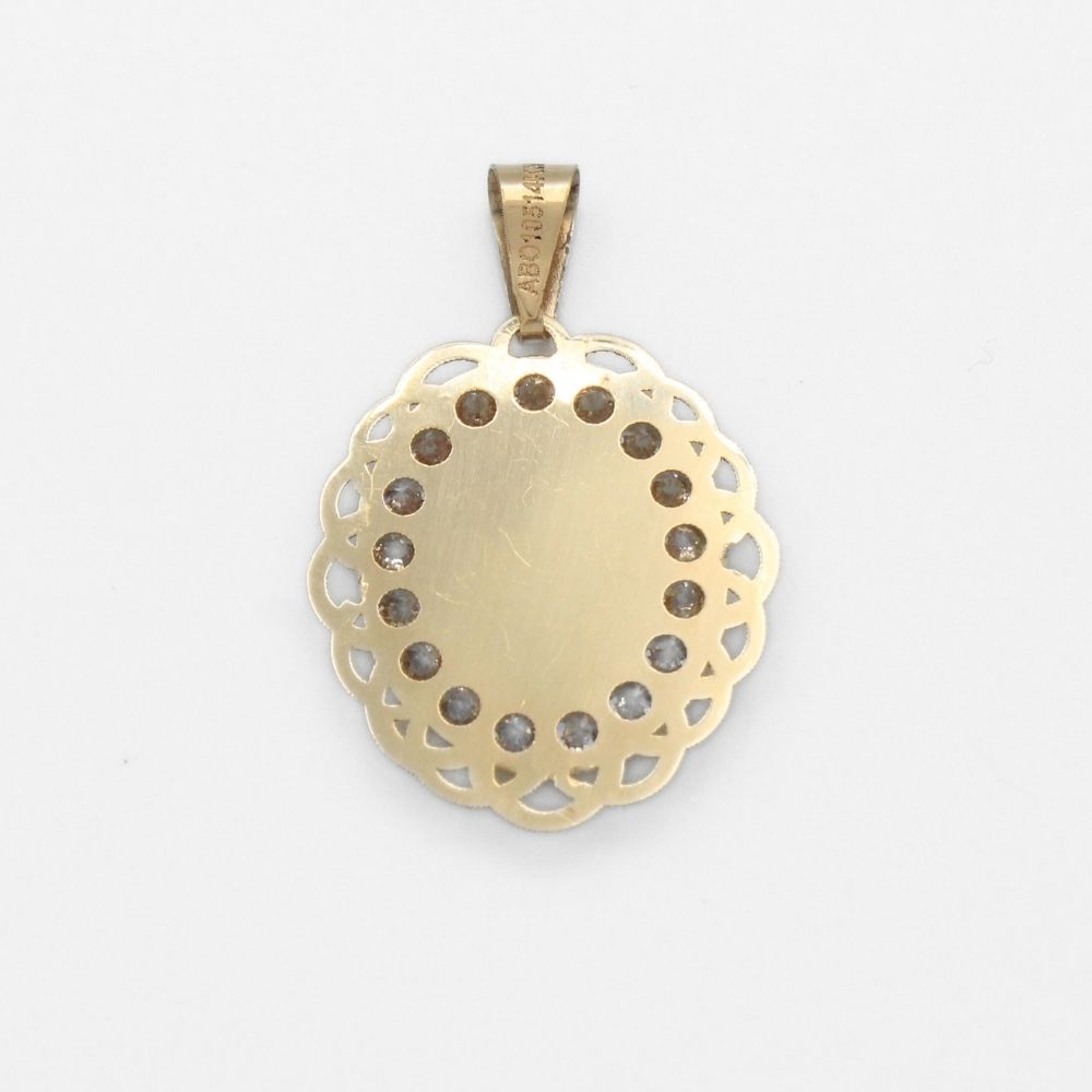 Medalla de Oro 14k para Bautizo con Cristo en Cruz y Marco Calado con Zirconias Mod. 9890