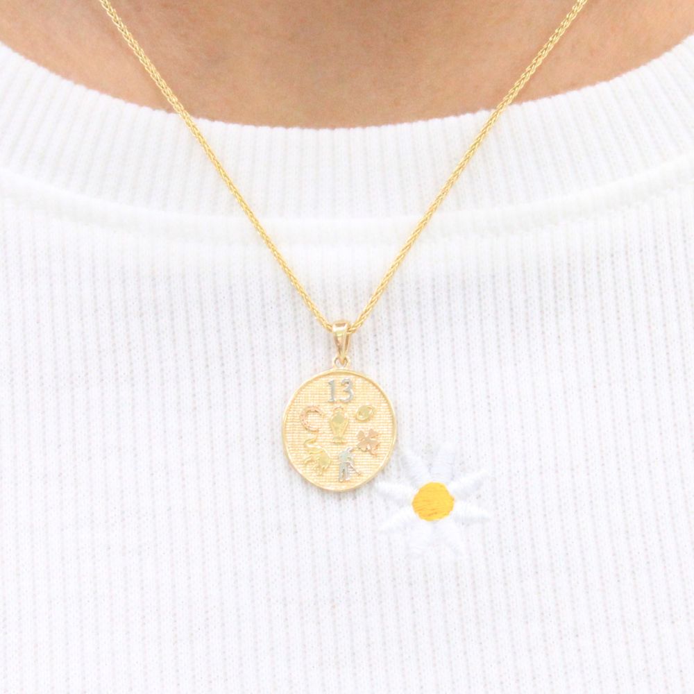 Dije de Oro 14k Diseño Circular con Símbolos de la Suerte mod. 9238