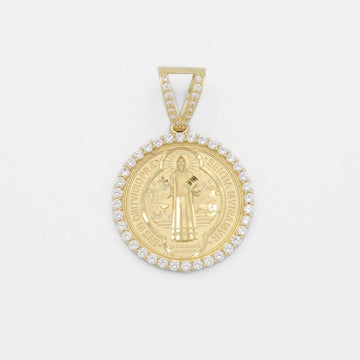 Medalla de Oro 14k San Judas con Bisel de Zirconias y Diamantado Fino mod. 9873