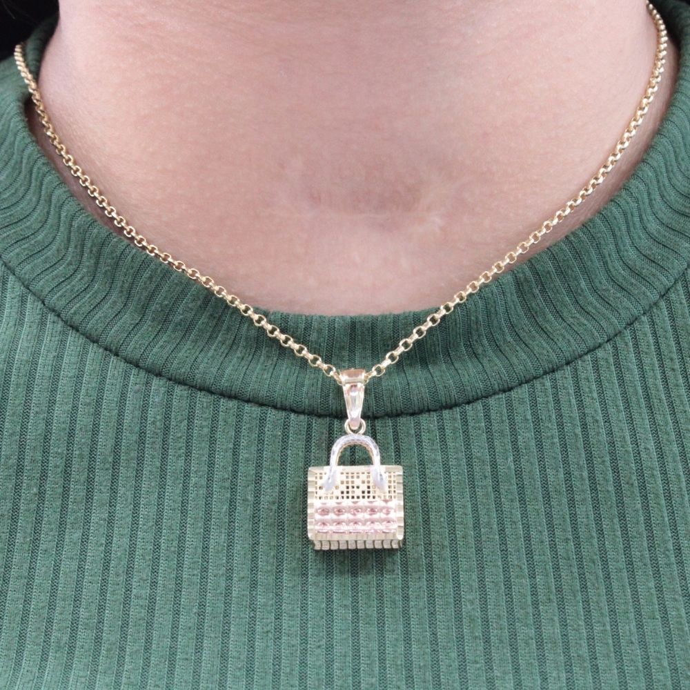 Dije de Oro 14k Bolso Hueco y Fino con Diamantado mod. 8746