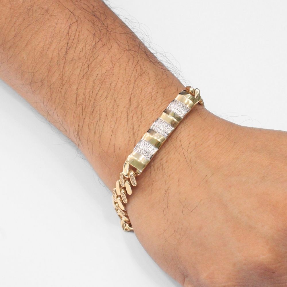 Esclava de Oro 14k Hueca con Placa Brillante y Detallada con Zirconias Brillantes mod. 9740