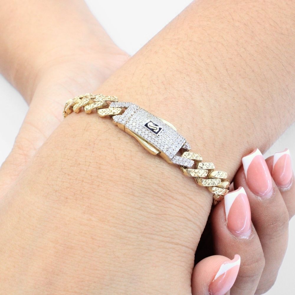 Pulsera Mónaco Chain 14k Modelo Edge Flex Hueco con Broche Pavé mod. 8884
