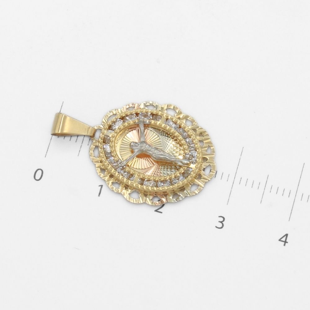 Medalla de Oro 14k para Bautizo con Cristo en Cruz y Marco Calado con Zirconias Mod. 9890
