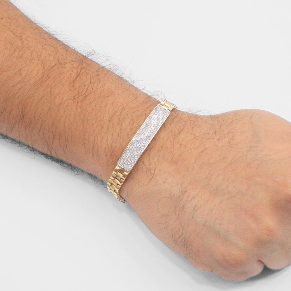 Pulsera de Oro 14k Tejido Hueco de Ensamblado con Placa  mod. 9921