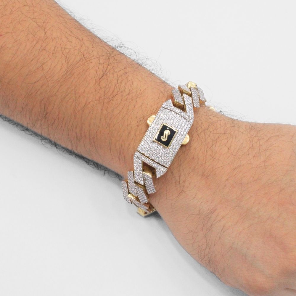 Pulsera Mónaco Chain 14k Modelo Edge Hueco de Broche Pavé con Incrustación de Swarovski mod. 9921