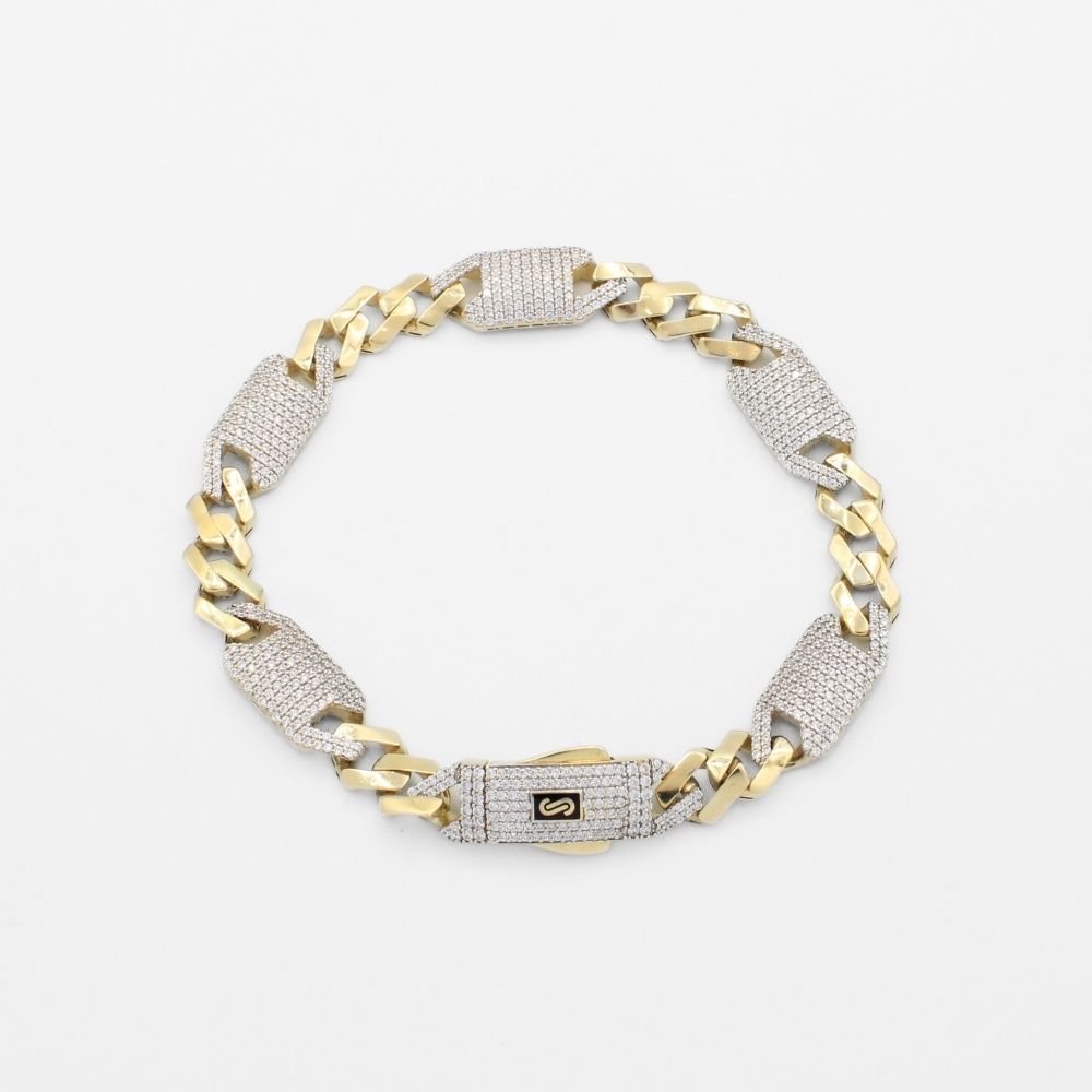 Pulsera Mónaco Chain 14k Modelo Shade Hueco de Broche Pavé con Incrustación Alt. de Swarovski mod. 9922