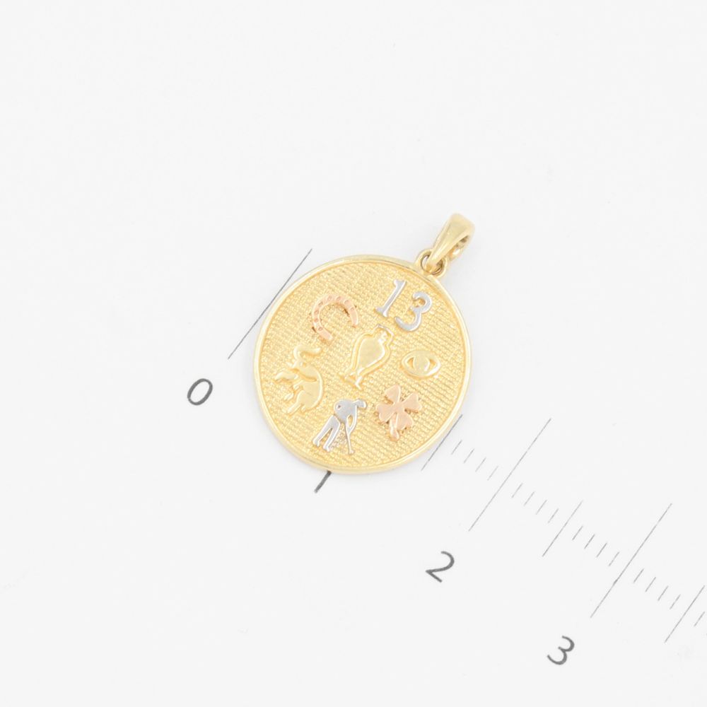 Dije de Oro 14k Diseño Circular con Símbolos de la Suerte mod. 9238