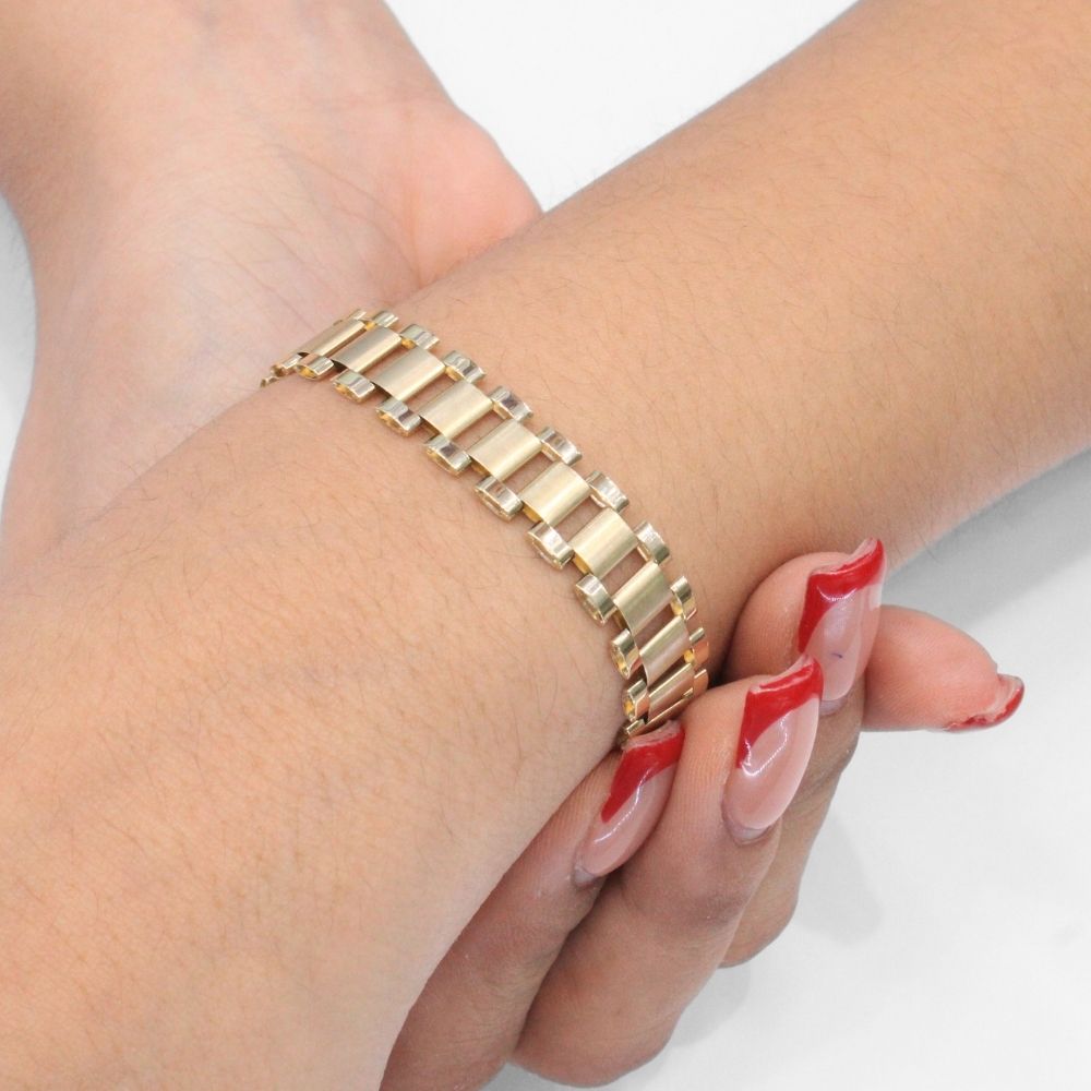 Pulsera de Oro 14k Tejido Hueco de Ensamblado Especial con Tonos Mate mod. 9802