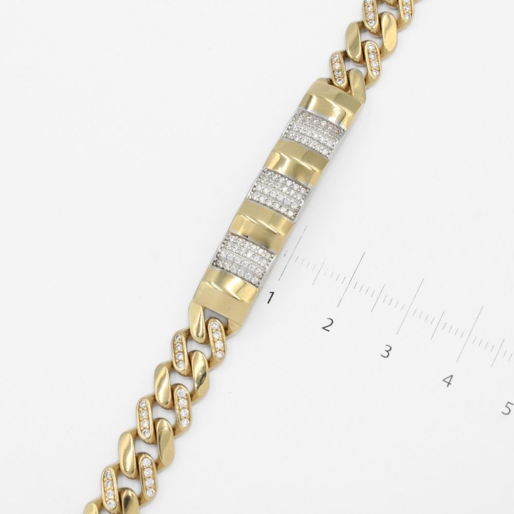 Esclava de Oro 14k Hueca con Placa Brillante y Detallada con Zirconias Brillantes mod. 9740