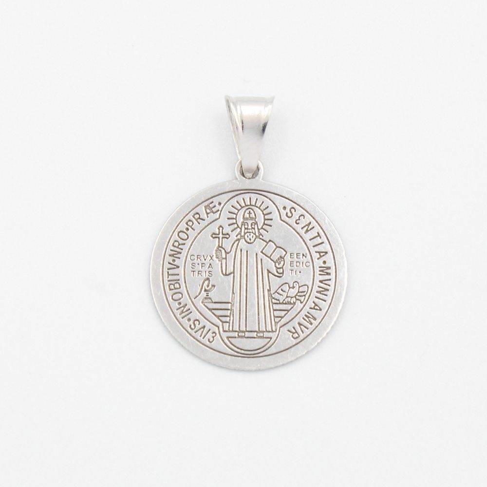 Medalla de Oro 14k de San Benito Estilo Grabado de Doble Vista mod. 9149