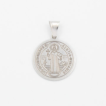 Medalla de Oro 14k de San Benito Estilo Grabado de Doble Vista mod. 9149