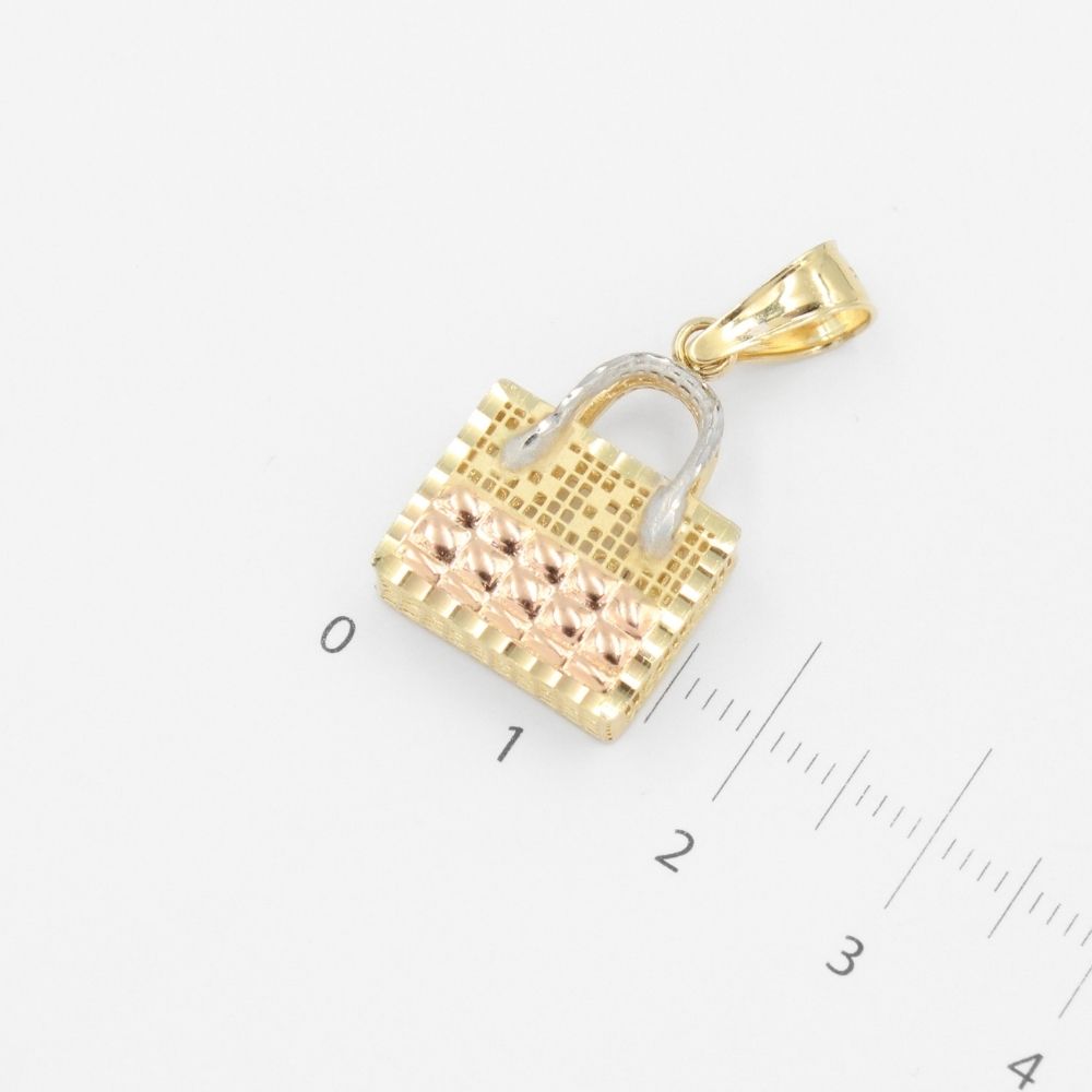 Dije de Oro 14k Bolso Hueco y Fino con Diamantado mod. 8746