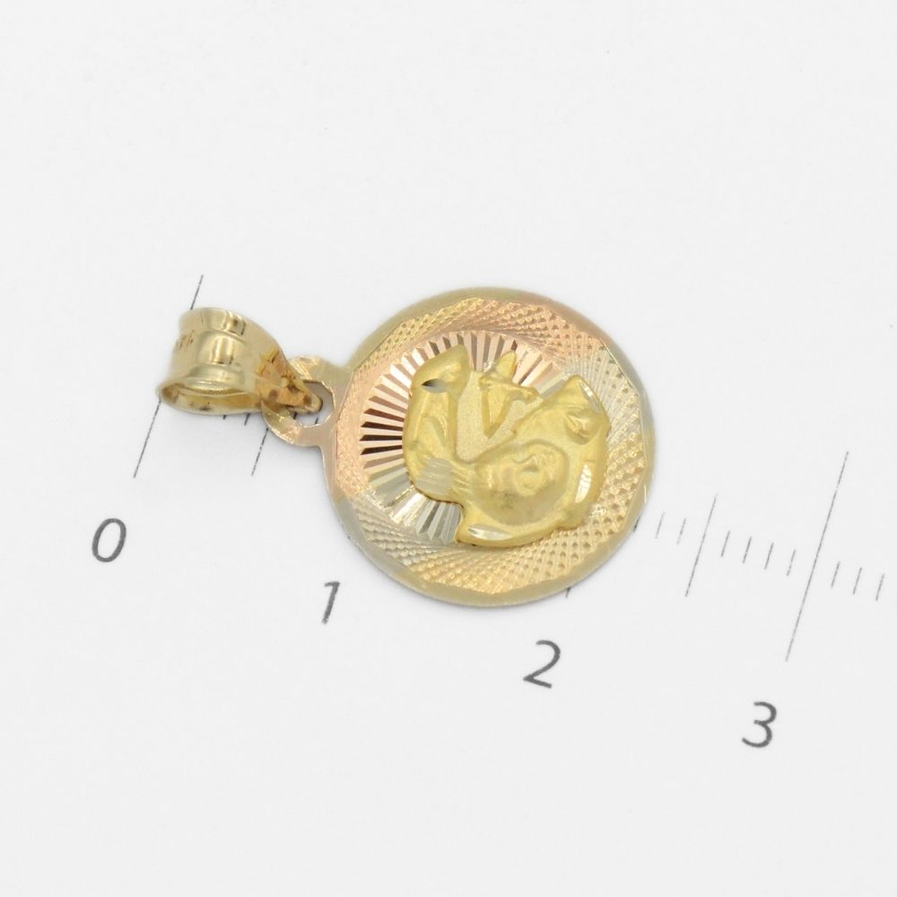 Medalla de Oro 14k para Bautizo con Diseño en Relieve del Bautismo en Color Florentino mod. 9892