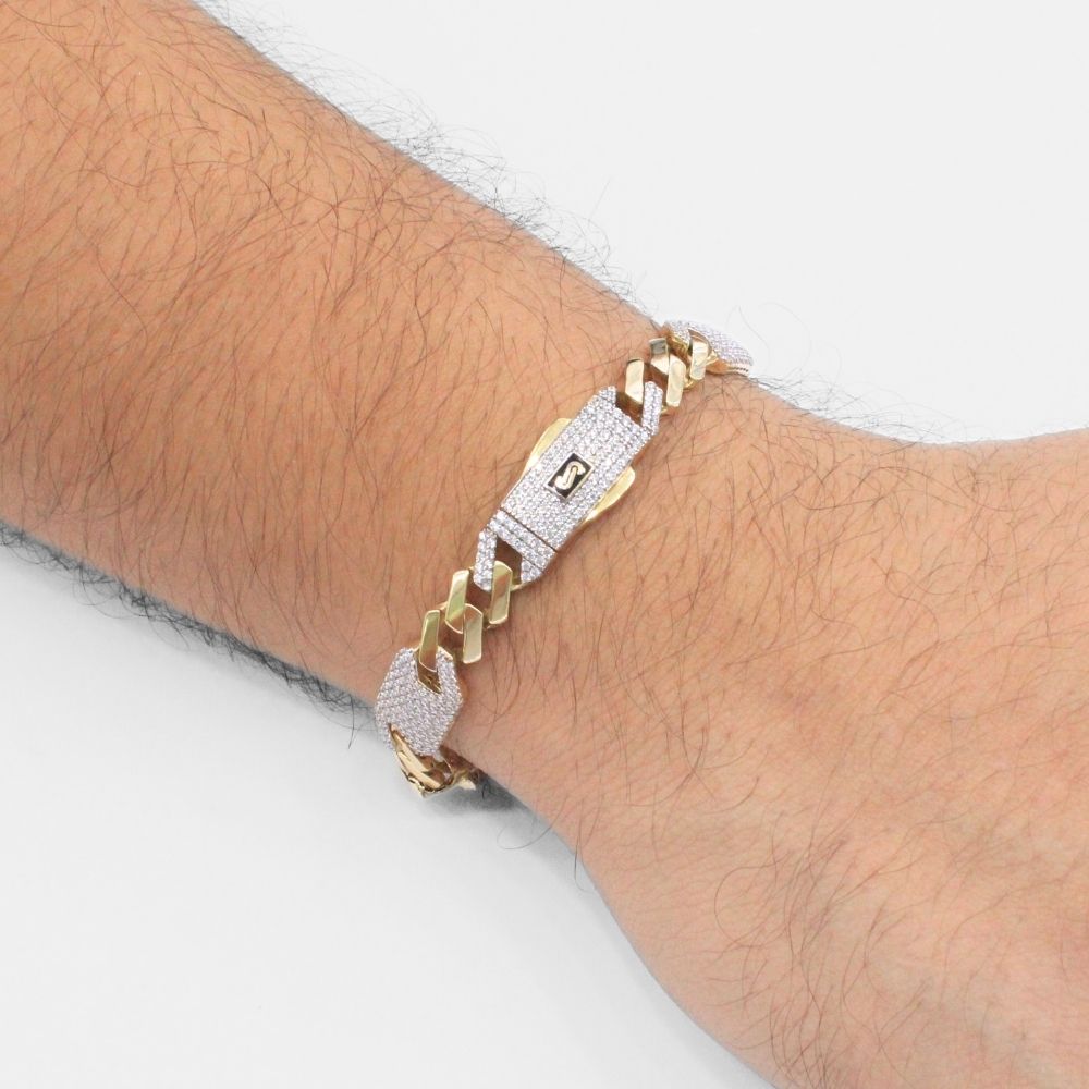 Pulsera Mónaco Chain 14k Modelo Shade Hueco de Broche Pavé con Incrustación Alt. de Swarovski mod. 9922