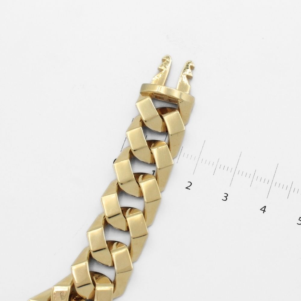 Pulsera de Oro 14k Tejido Barbado Fino Hueco con Broche Brillante  mod. 9923