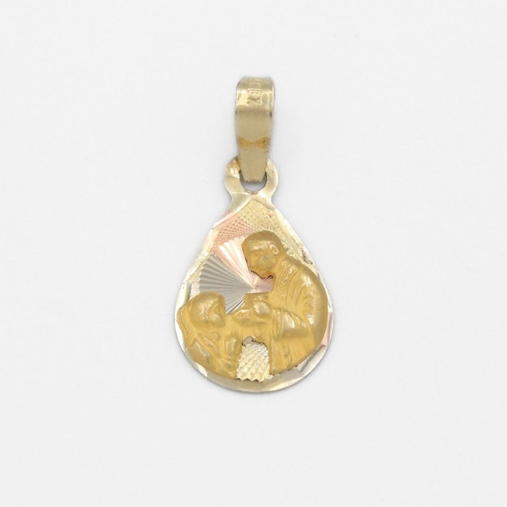 Medalla de Oro 14k para Bautizo con Diseño de Gota en Color Florentino mod. 9894