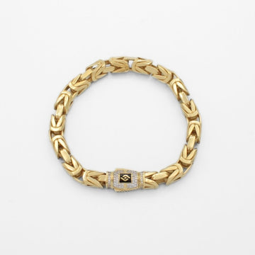 Pulsera de Oro 14k Tejido Bizantino Hueco con Broche Incrustado de Zirconias mod. 9924