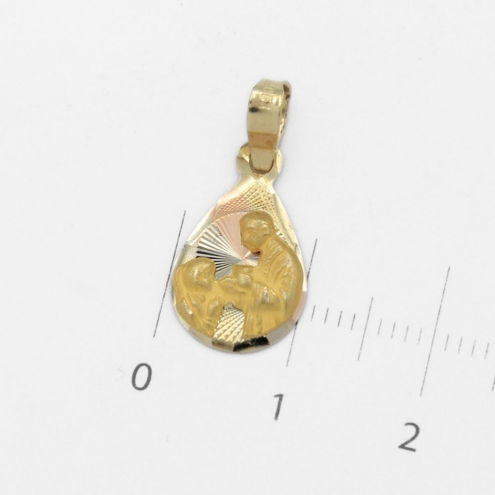 Medalla de Oro 14k para Bautizo con Diseño de Gota en Color Florentino mod. 9894