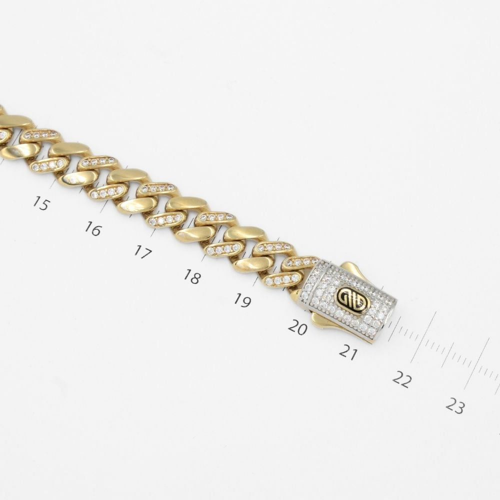 Esclava de Oro 14k Hueca con Placa Brillante y Detallada con Zirconias Brillantes mod. 9740