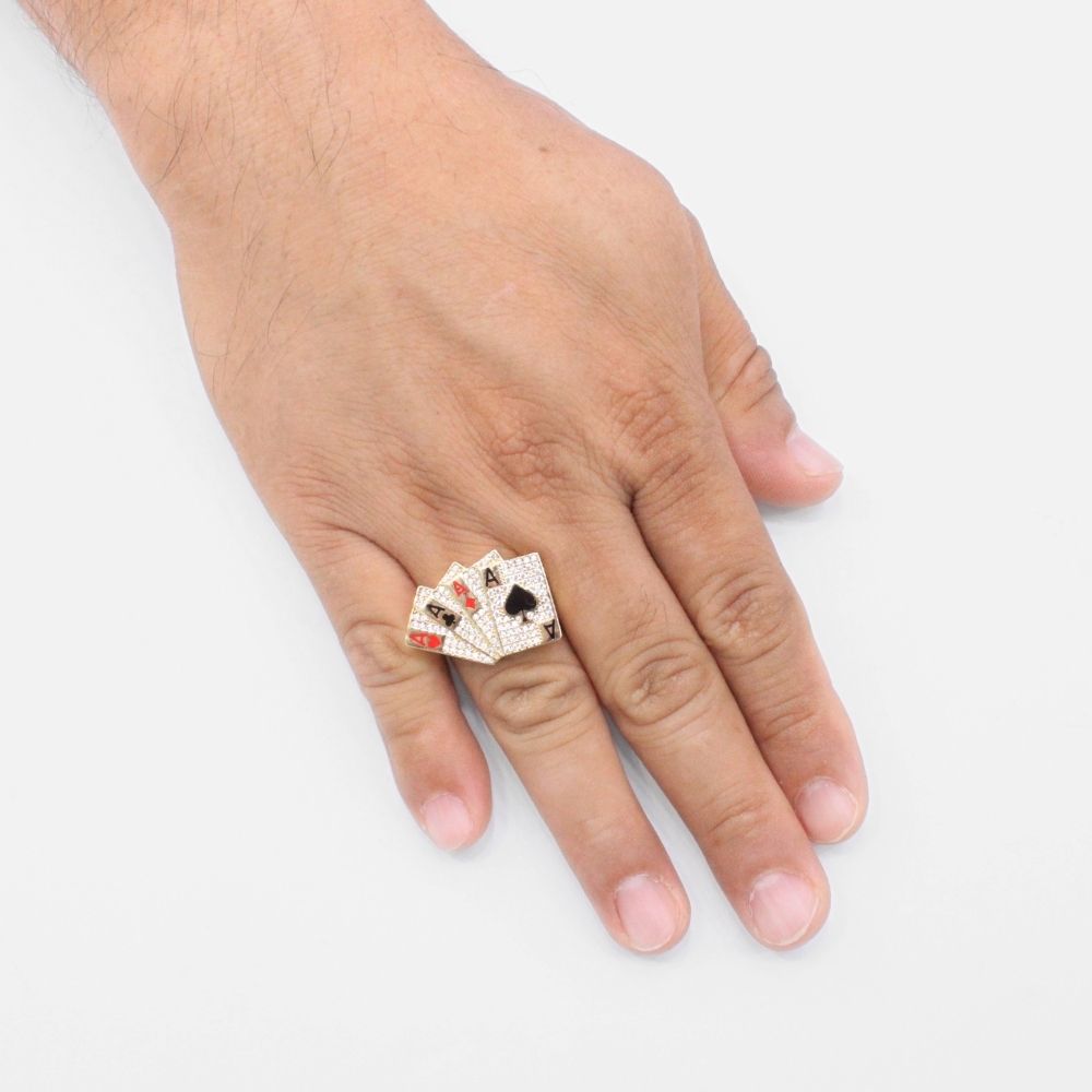 Anillo de Oro 14k Diseño Poker Incrustado con Zirconias mod. 9452