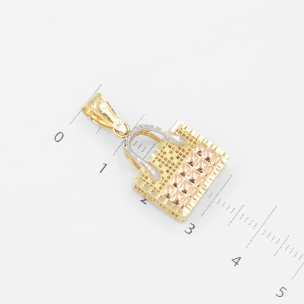 Dije de Oro 14k Bolso Hueco y Fino con Diamantado mod. 8746