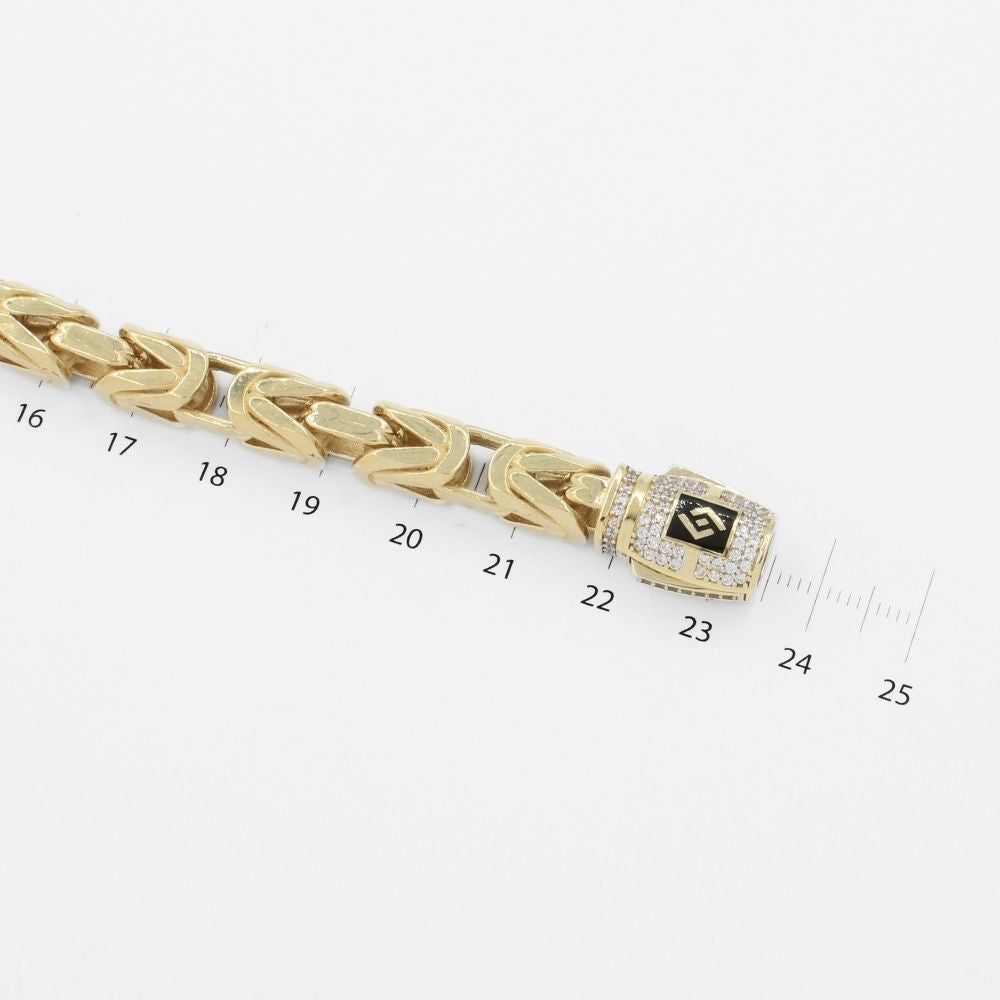 Pulsera de Oro 14k Tejido Bizantino Hueco con Broche Incrustado de Zirconias mod. 9924