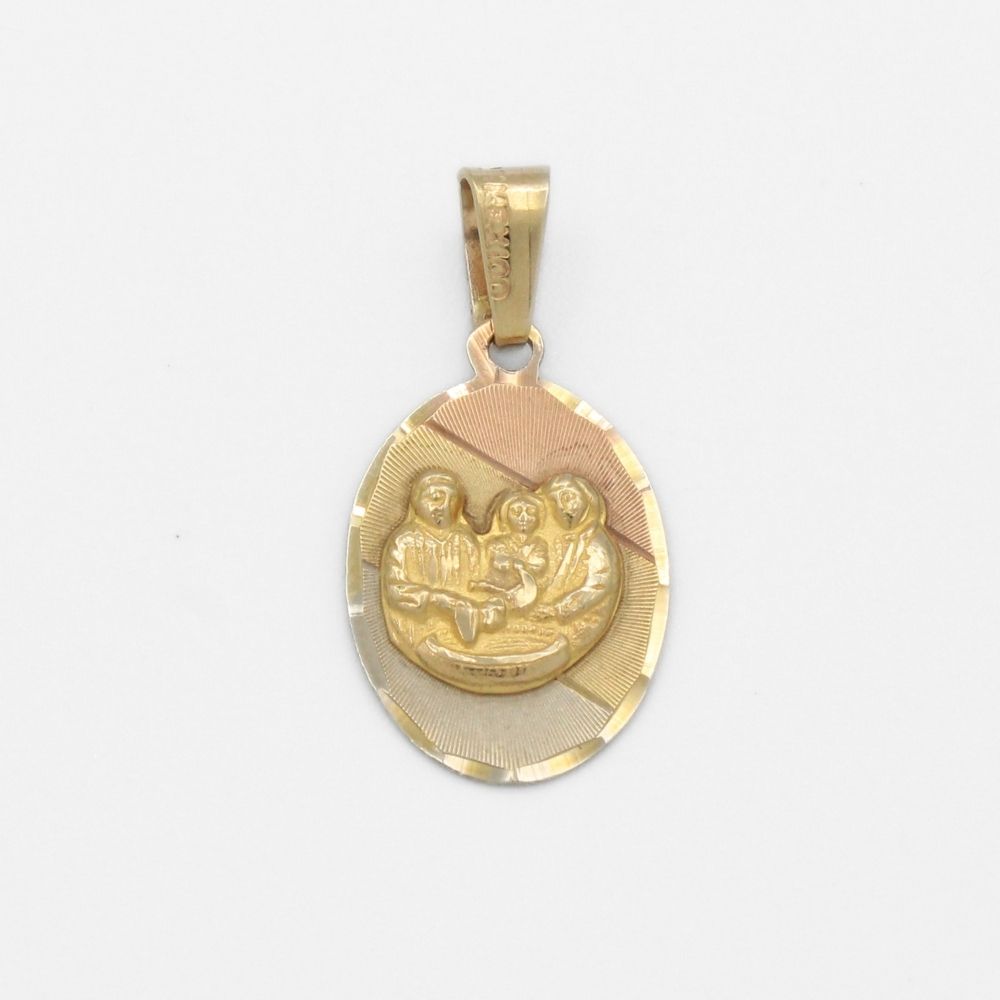 Medalla de Oro 14k para Bautizo con Imagen de la Sagrada Familia en Forma Oval mod. 9895